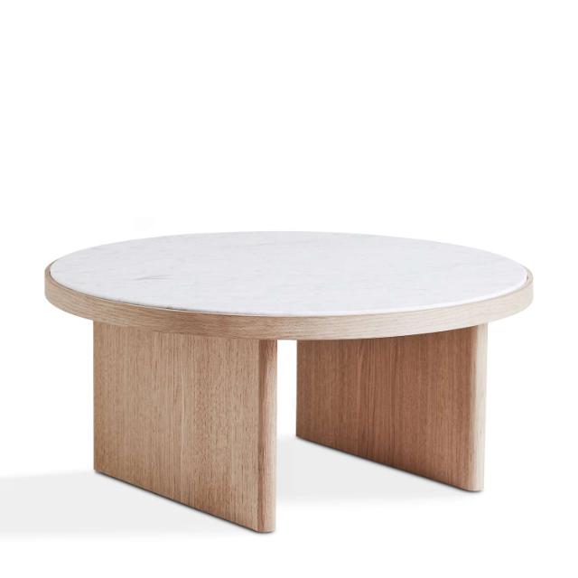 ANZA coffee table - ø65x29 cm - white carraca marble/natural oak