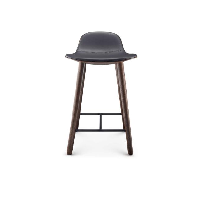 Yuuga barstol - Røget eg m. sort læder - 65 cm